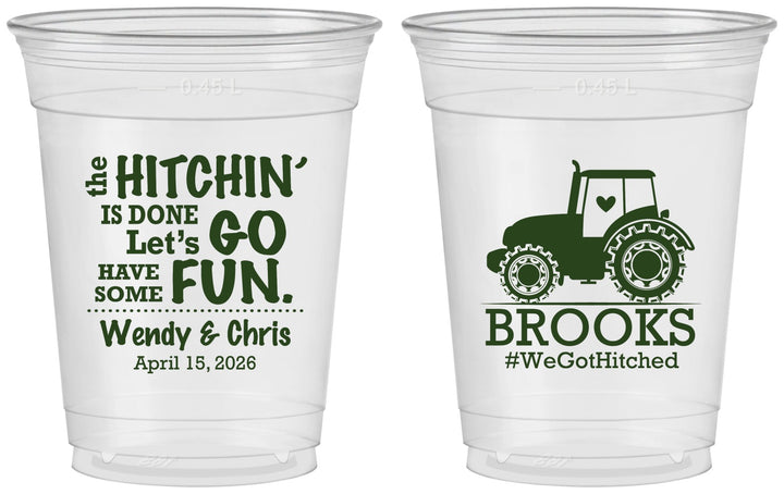 Custom Wedding 16 oz Soft Sided Clear Cups - Tractor Hitchin | 448