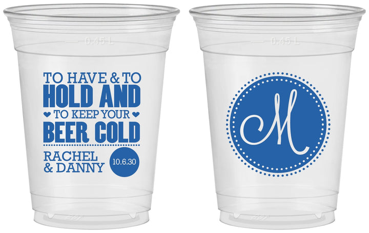 Custom Wedding 16 oz Soft Sided Clear Cups - Monogrammed | 450