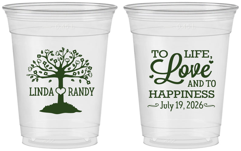 Custom Wedding 16 oz Soft Sided Clear Cups - Love And Happiness | 451