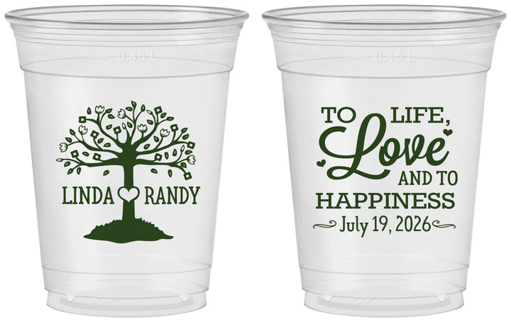 Custom Wedding 16 oz Soft Sided Clear Cups - Love And Happiness | 451