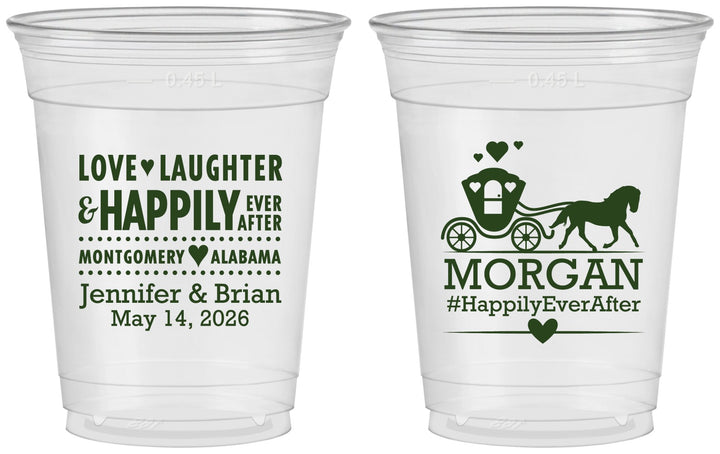 Custom Wedding 16 oz Soft Sided Clear Cups - Happily Ever After | 452