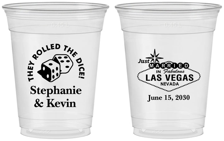 Custom Wedding 16 oz Soft Sided Clear Cups - Las Vegas | 455