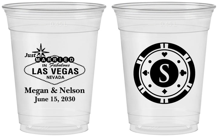Custom Wedding 16 oz Soft Sided Clear Cups - Las Vegas | 459