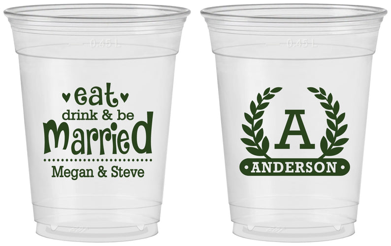 Custom Wedding 16 oz Soft Sided Clear Cups - Monogram | 464