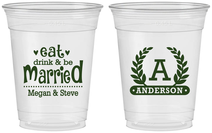 Custom Wedding 16 oz Soft Sided Clear Cups - Monogram | 464