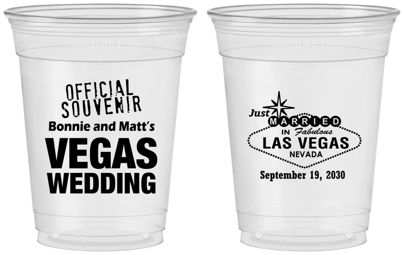 Custom Wedding 16 oz Soft Sided Clear Cups - Las Vegas | 466