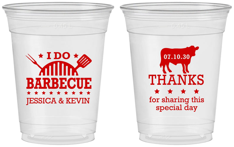 Custom Wedding 16 oz Soft Sided Clear Cups - I Do Barbecue Bbq | 468