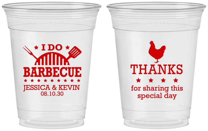 Custom Wedding 16 oz Soft Sided Clear Cups - I Do Barbecue Bbq | 469