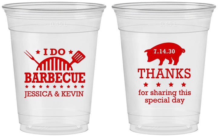 Custom Wedding 16 oz Soft Sided Clear Cups - I Do Barbecue Bbq | 470