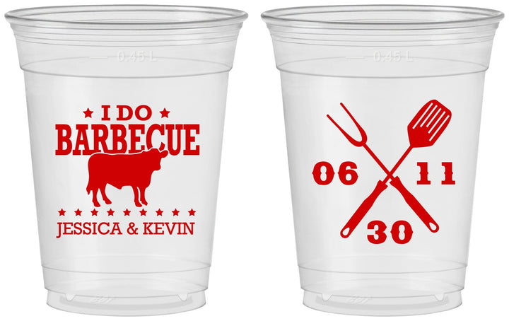 Custom Wedding 16 oz Soft Sided Clear Cups - I Do Barbecue Bbq | 471