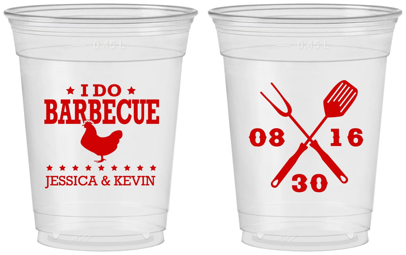 Custom Wedding 16 oz Soft Sided Clear Cups - I Do Barbecue Bbq | 472