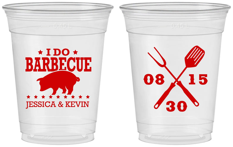 Custom Wedding 16 oz Soft Sided Clear Cups - I Do Barbecue Bbq | 473