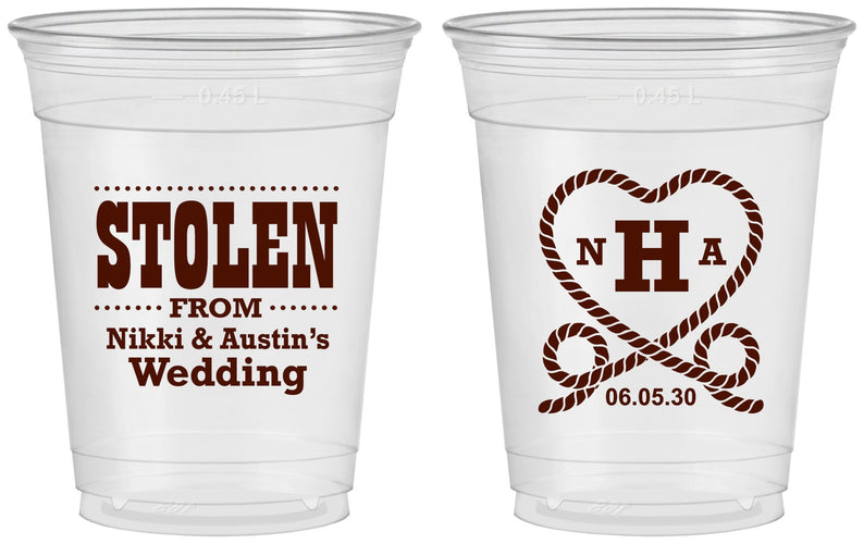 Custom Wedding 16 oz Soft Sided Clear Cups - Stolen Monogram | 474