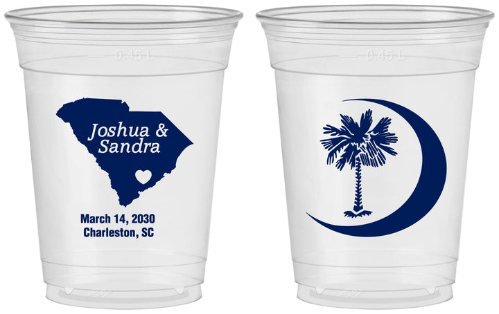 Custom Wedding 16 oz Soft Sided Clear Cups - Palmetto Tree | 475