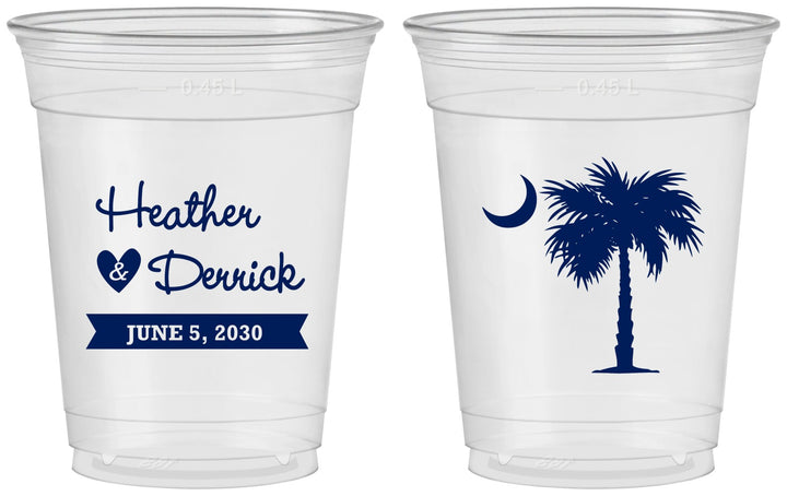 Custom Wedding 16 oz Soft Sided Clear Cups - Palmetto Tree | 477