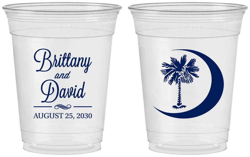 Custom Wedding 16 oz Soft Sided Clear Cups - Palmetto Tree | 478