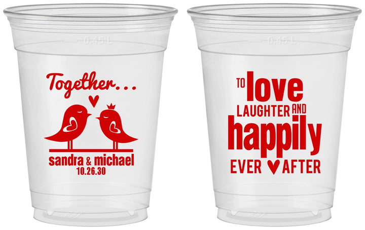 Custom Wedding 16 oz Soft Sided Clear Cups - Happily Ever After | 480