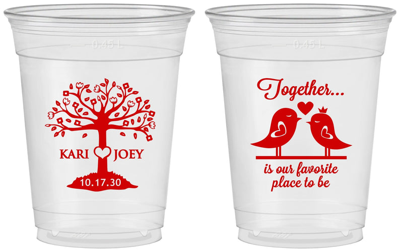 Custom Wedding 16 oz Soft Sided Clear Cups - Love Birds | 481