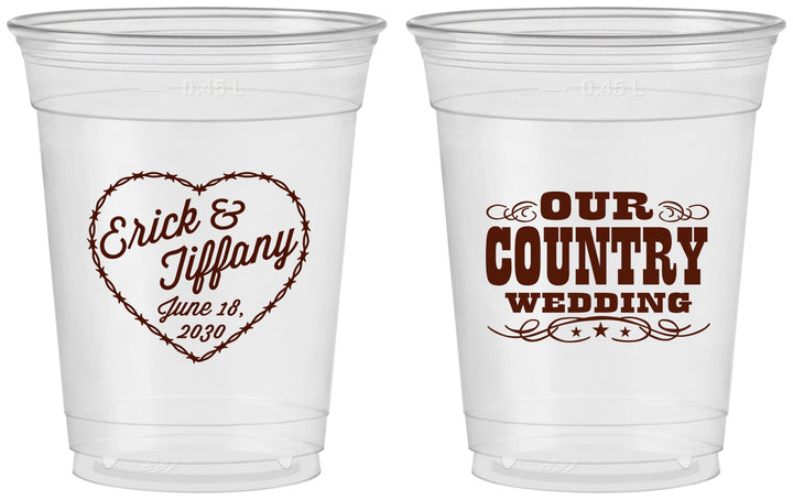 Custom Wedding 16 oz Soft Sided Clear Cups - Country Wedding | 484