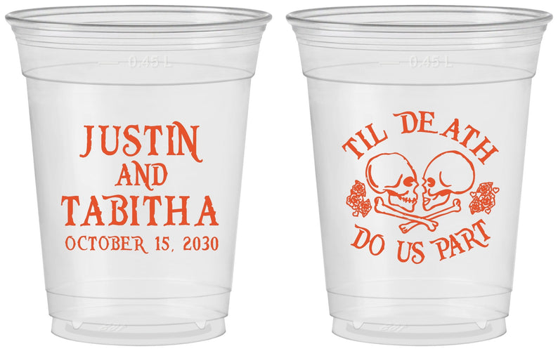 Custom Wedding 16 oz Soft Sided Clear Cups - Til Death Do Us Part | 485