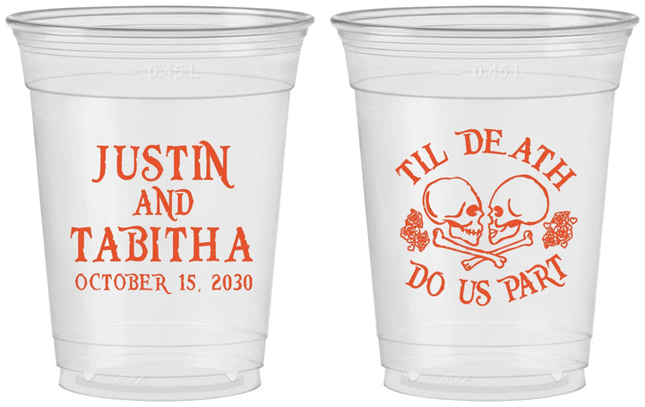 Custom Wedding 16 oz Soft Sided Clear Cups - Til Death Do Us Part | 485