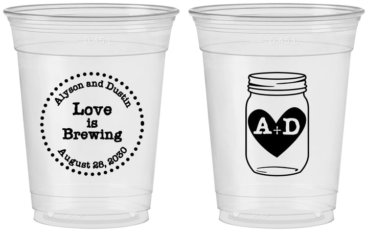 Custom Wedding 16 oz Soft Sided Clear Cups - Love Is Brewing | 486