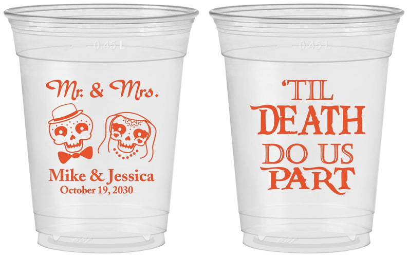 Custom Wedding 16 oz Soft Sided Clear Cups - Til Death Do Us Part | 487