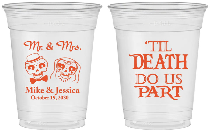 Custom Wedding 16 oz Soft Sided Clear Cups - Til Death Do Us Part | 487