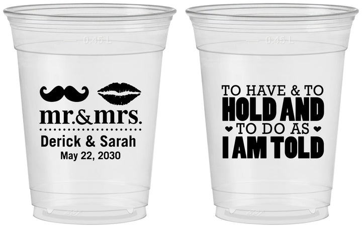 Custom Wedding 16 oz Soft Sided Clear Cups - To Have And To Hold | 491