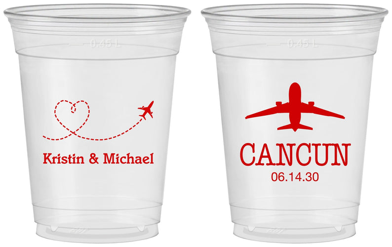 Custom Wedding 16 oz Soft Sided Clear Cups - Destination | 492