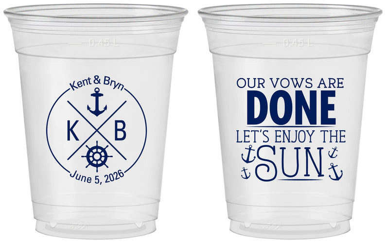 Custom Wedding 16 oz Soft Sided Clear Cups - Nautical | 495