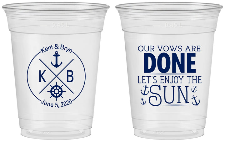 Custom Wedding 16 oz Soft Sided Clear Cups - Nautical | 495