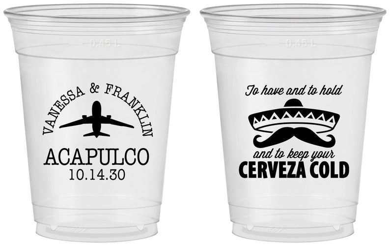 Custom Wedding 16 oz Soft Sided Clear Cups - Destination | 496