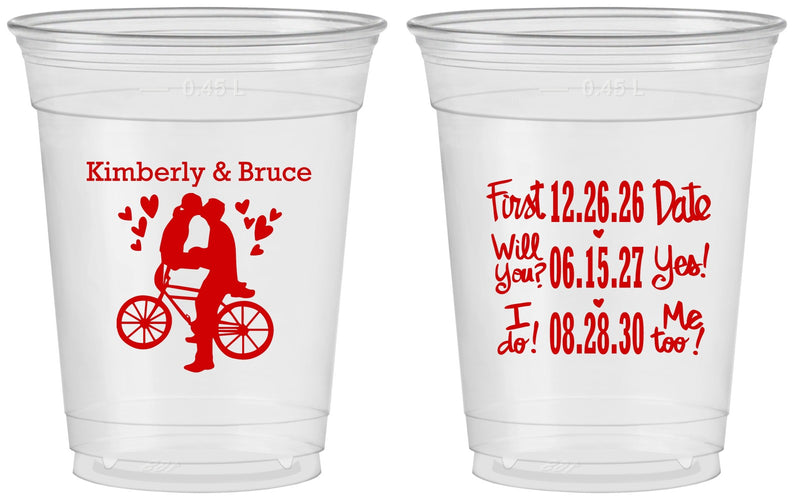 Custom Wedding 16 oz Soft Sided Clear Cups - First Date Will You I Do | 497