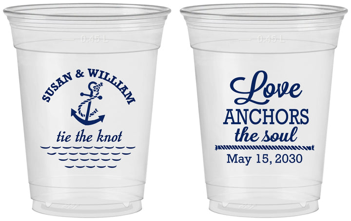 Custom Wedding 16 oz Soft Sided Clear Cups - Love Anchors The Soul | 498