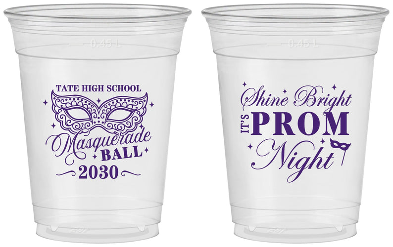 Custom Prom 16 oz Soft Sided Clear Cups - Masquerade Ball | 50010