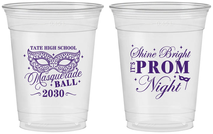 Custom Prom 16 oz Soft Sided Clear Cups - Masquerade Ball | 50010