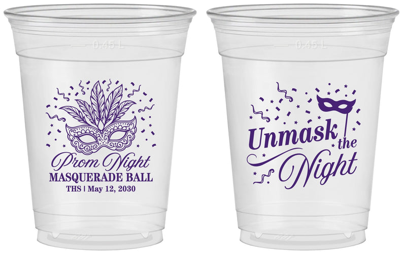 Custom Prom 16 oz Soft Sided Clear Cups - Masquerade Ball | 50011