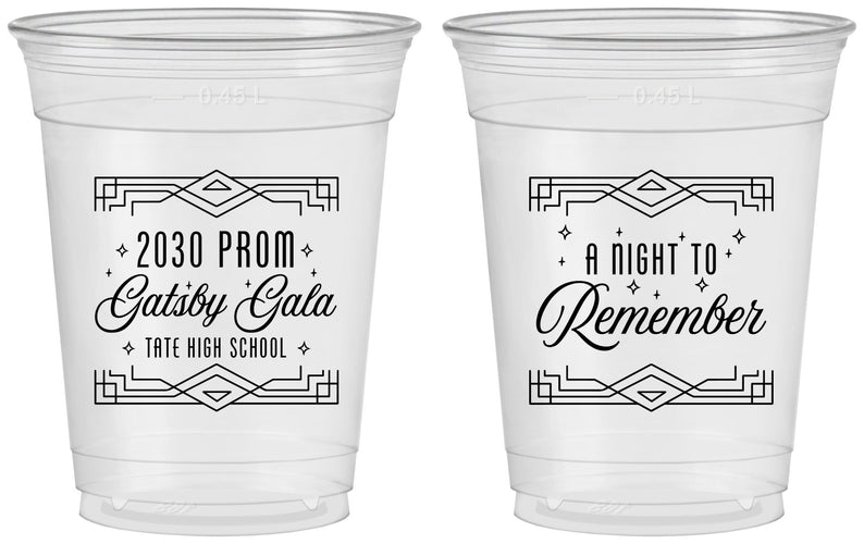 Custom Prom 16 oz Soft Sided Clear Cups - Gatsby Gala | 50012