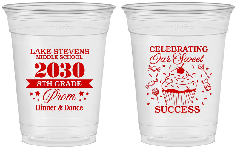 Custom Prom 16 oz Soft Sided Clear Cups - 8th Grade Dance | 50013