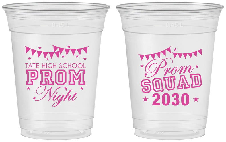 Custom Prom 16 oz Soft Sided Clear Cups - Squad | 50015