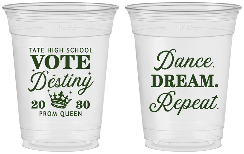 Custom Prom 16 oz Soft Sided Clear Cups - Queen Vote | 50016