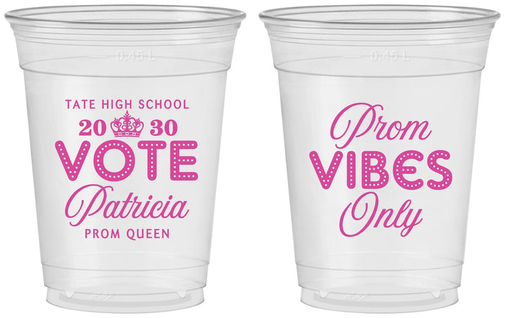 Custom Prom 16 oz Soft Sided Clear Cups - Queen Vote | 50017