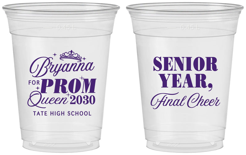 Custom Prom 16 oz Soft Sided Clear Cups - Queen Vote | 50018