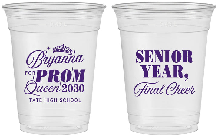 Custom Prom 16 oz Soft Sided Clear Cups - Queen Vote | 50018