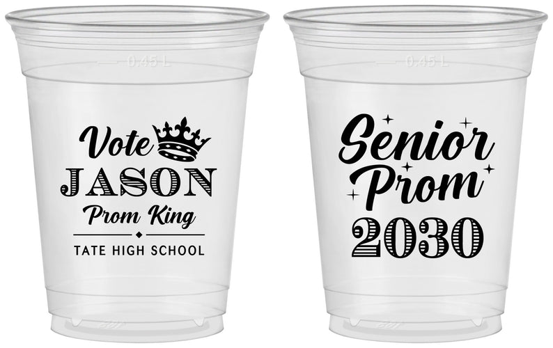 Custom Prom 16 oz Soft Sided Clear Cups - King Vote | 50019