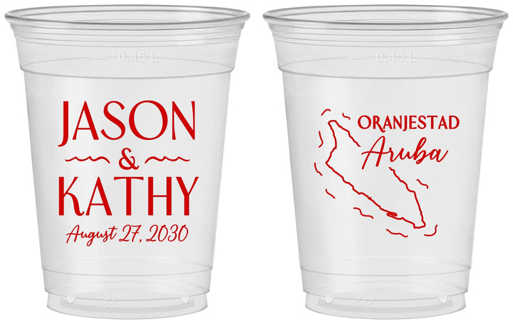 Custom Wedding 16 oz Soft Sided Clear Cups - Aruba | 504