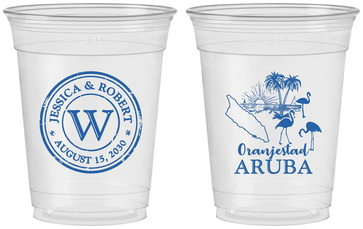 Custom Wedding 16 oz Soft Sided Clear Cups - Aruba | 505