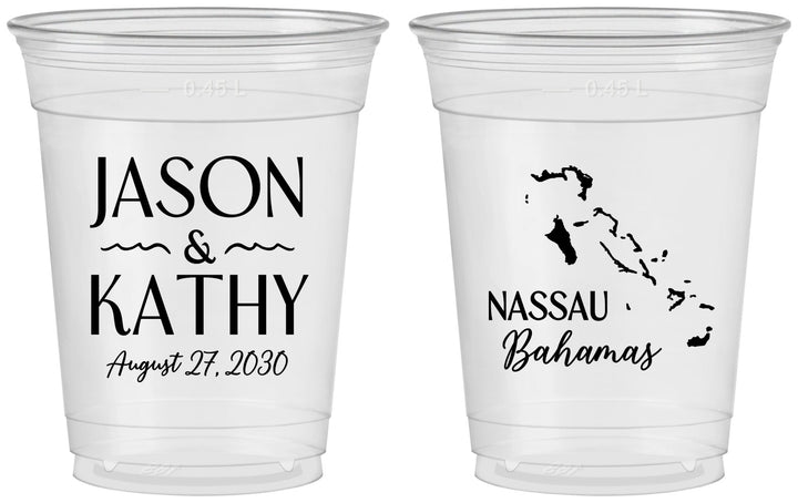 Custom Wedding 16 oz Soft Sided Clear Cups - Bahamas | 506