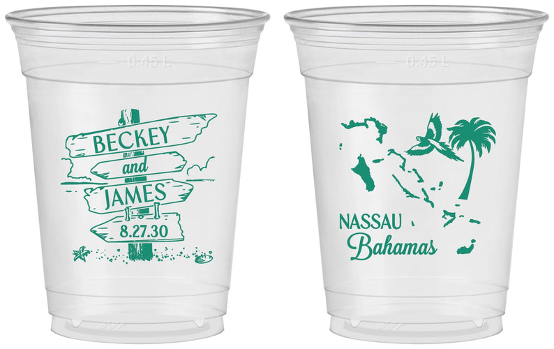 Custom Wedding 16 oz Soft Sided Clear Cups - Bahamas | 507